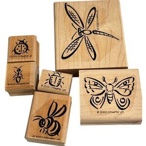 Stampin Up! Bunch O Bugs Rubber Stamp Set Of 5 Wood-Mounted Insects
